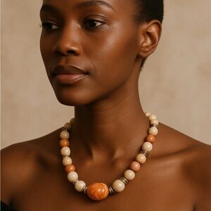 Neutral & Silver Toned Beaded Necklace 10” Lightweight Fashion Jewelry Unbranded